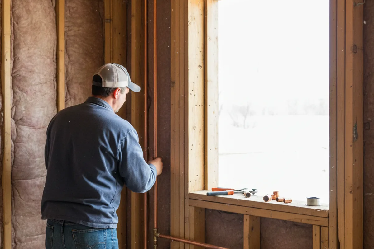 Licensed plumber running new copper supply lines in a New Enterprise home